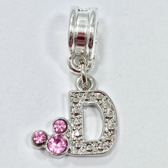 Vtg Disney Pink Crystal Mickey Mouse Ears European Slide Charm Initial Letter D - Picture 2 of 6